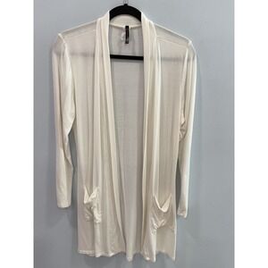 MOA Collection White Open Front Long Duster Cardigan Soft Stretch Pockets